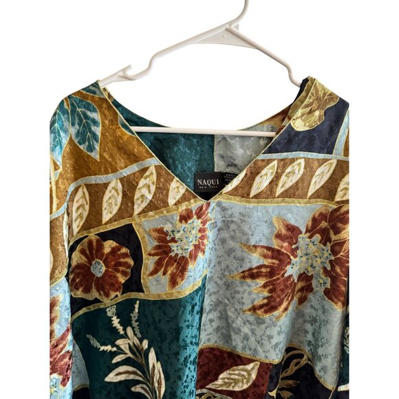 Naqui New York Womens 3XL Floral Patchwork Caftan Top V-Neck Elegant Boho Style - Picture 3 of 7